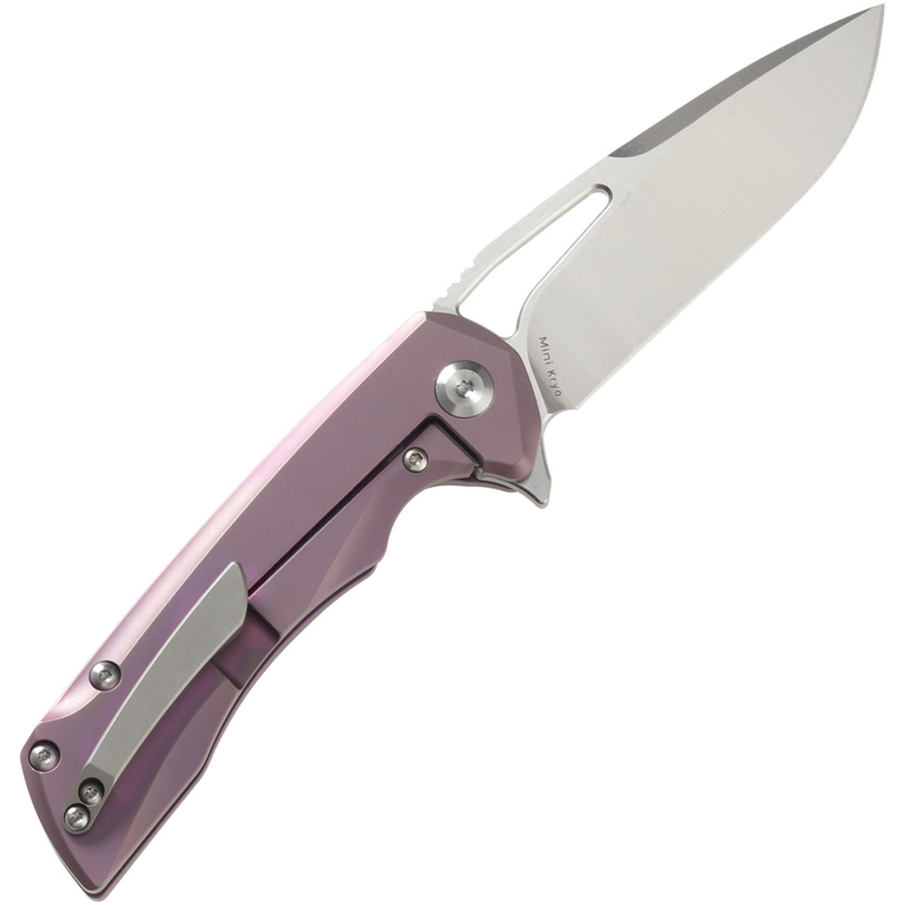 Kansept Knives Mini Kryo (K2001A5) 2.9" CPM-S35VN Stonewashed Drop Point Plain Blade, Purple Anodized Titanium Handle