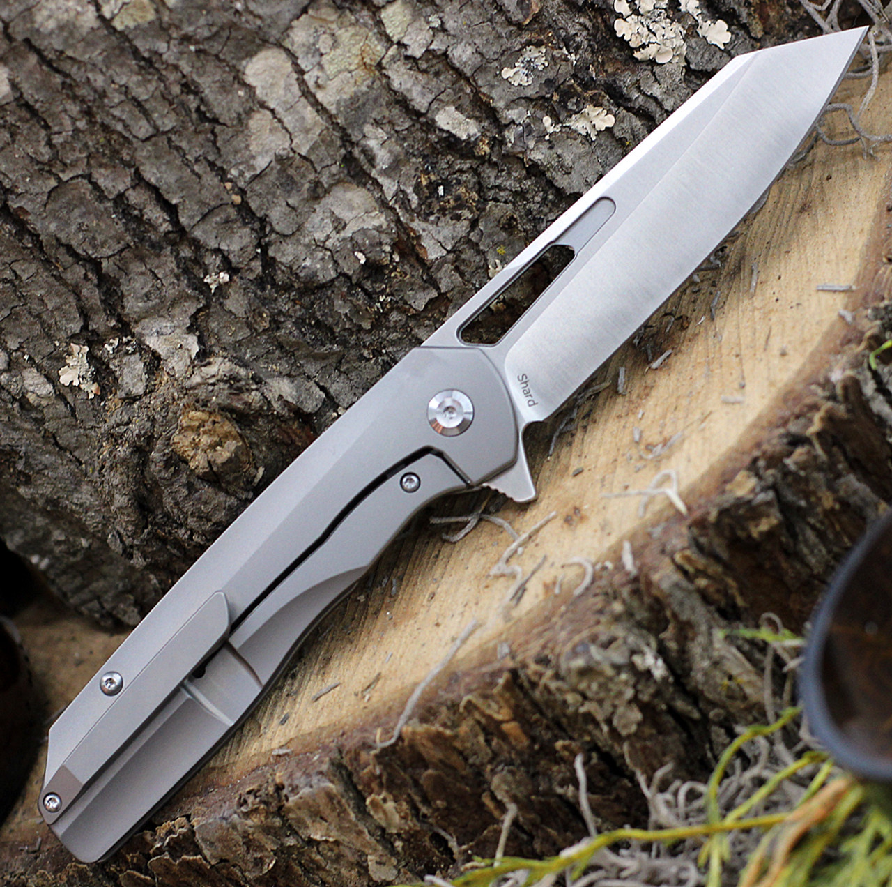 Kansept Knives Shard (K1006A2) 3.5" CPM-S35VN Satin Wharncliffe Plain Blade, Gray and Bronze Titanium Handle