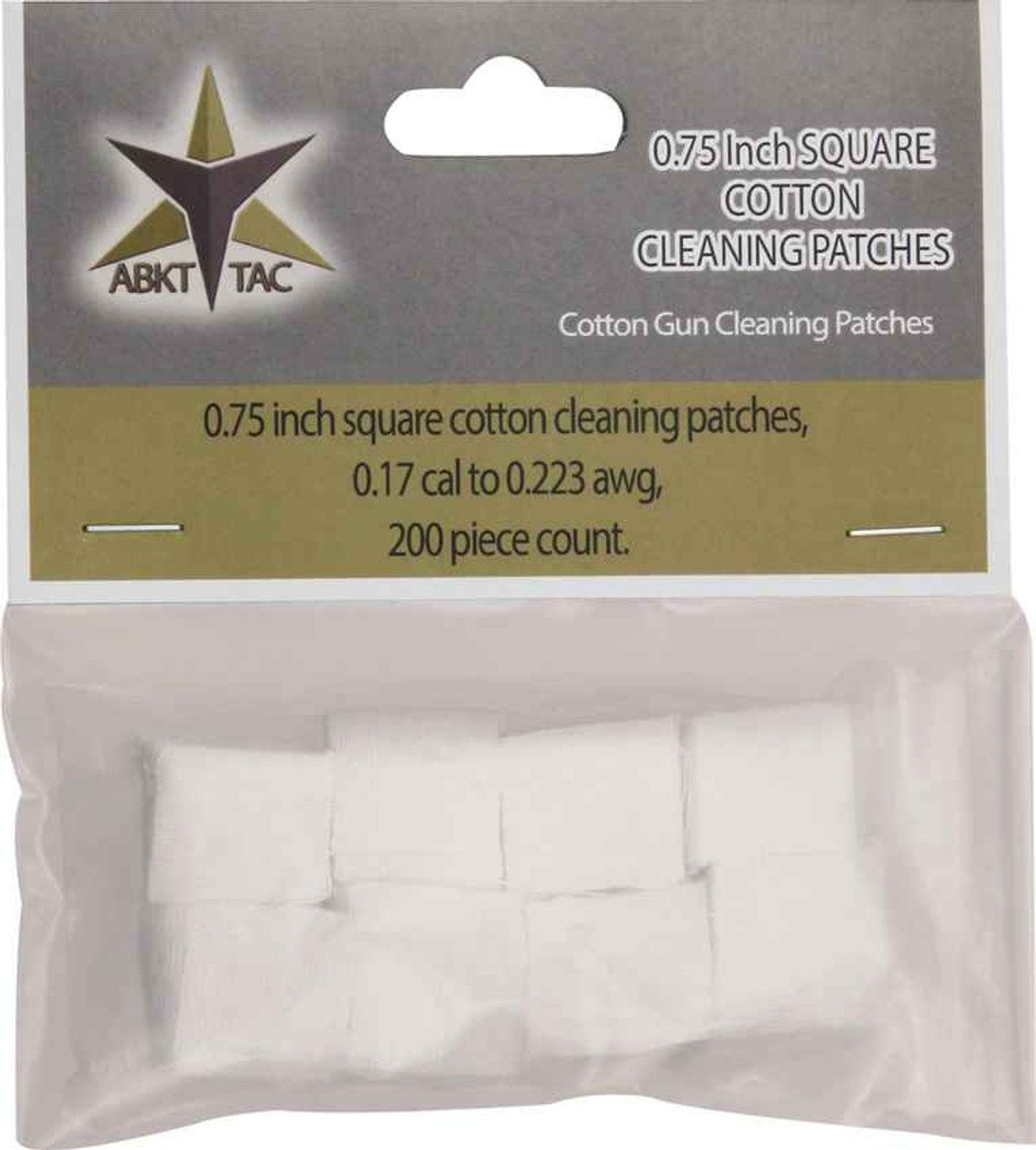 ABKT AB0050 Tac Square Cotton Cleaning Patches 200 Piece Count, Designed for 0.17 cal. to 0.223 awg.