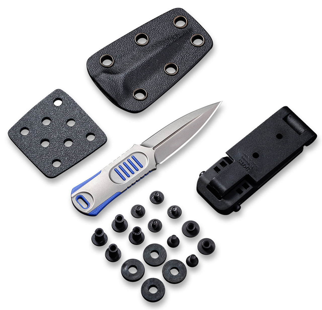 WE Knife Co. Oss Dagger Neck Knife, 2017C, 2.22" CPM-20CV Stonewashed Dagger, Blue G-10 Handle