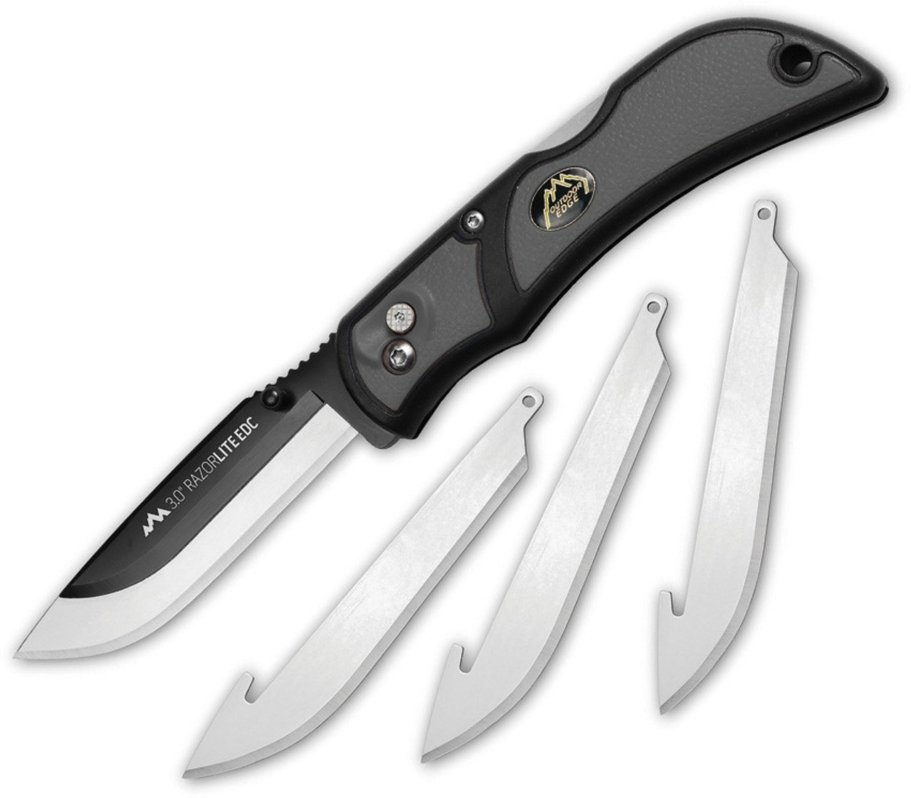Outdoor Edge 3.0 Razorlite EDC RLY30-50, 3.0" Japanese 420J2 Stainless Interchangeable Blades, Black Grivory w/ Rubberized TPR Inserts