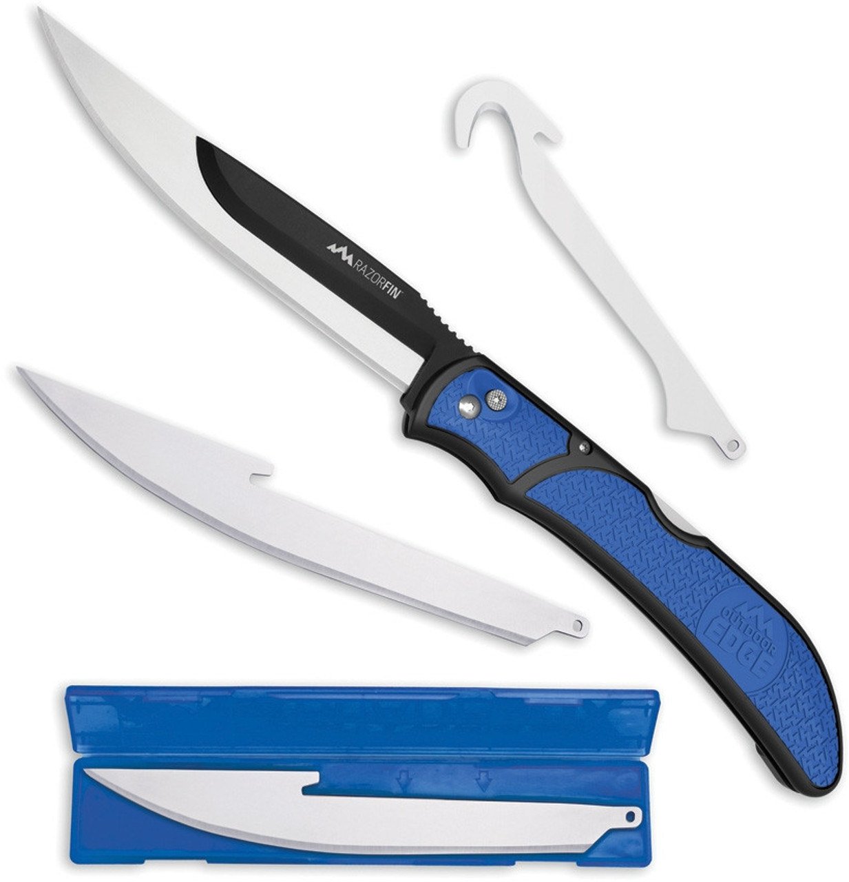 Outdoor Edge RAZORFIN RFU-50C, 5.0" Japanese 420J2 Stainless Fillet and Gutting Blades, Blue Grivory w/ Rubberized TPR Inserts Handle