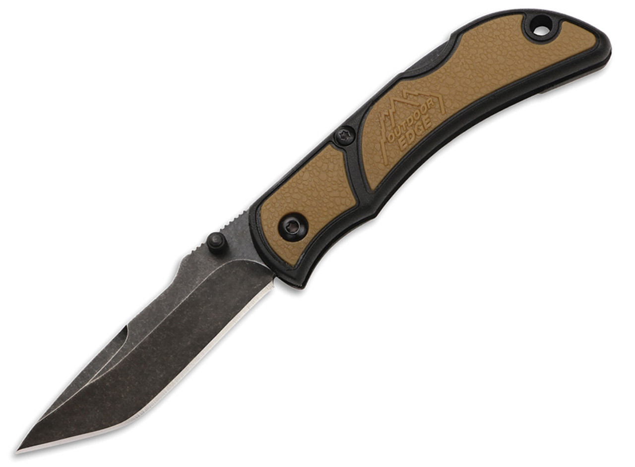 Outdoor Edge Small Chasm CHC-25C, 2.5" 8Cr13MoV Black Stonewash Plain Blade, Coyote Brown Zytel Handles