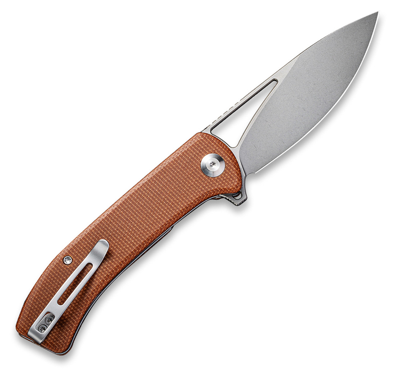 CIVIVI Riffle Folding Knife (C2024A)- 3.46" Stonewashed 14C28N Drop Point Blade, Brown Micarta Handle