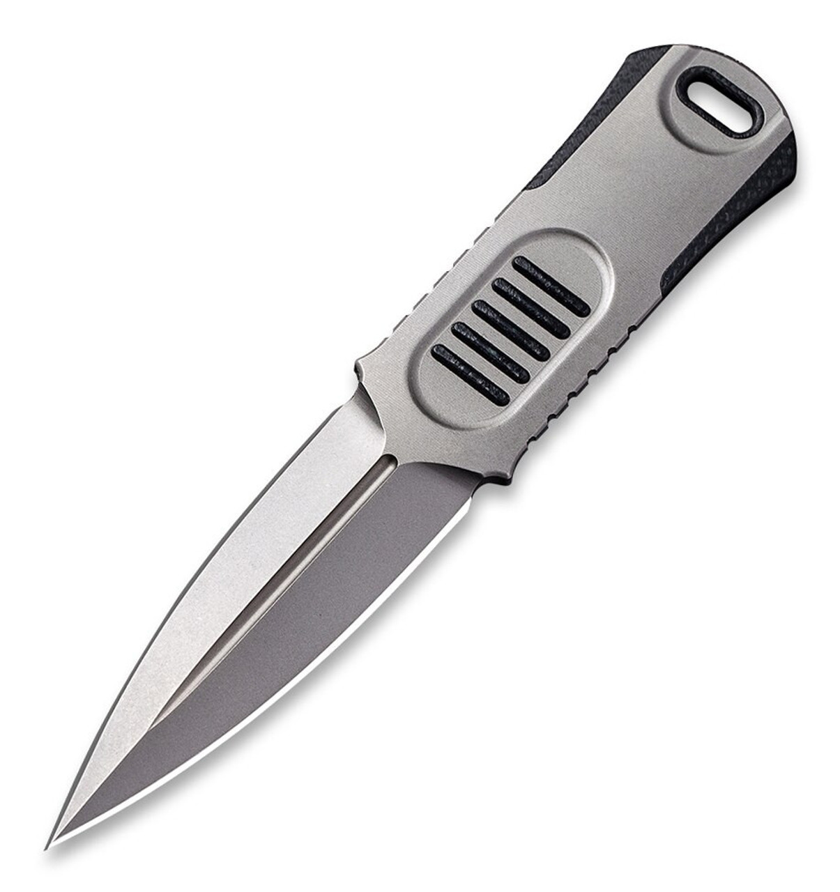 WE Knife Co. Oss Dagger Neck Knife, 2017D, 2.22" CPM-20CV Stonewashed Dagger, Black G-10 Handle