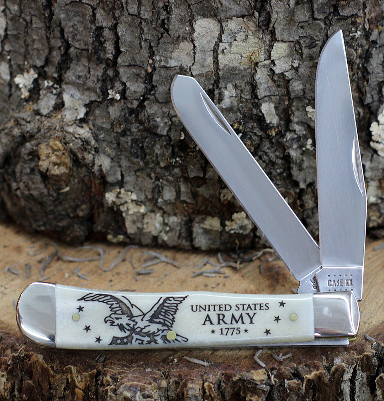 Case Trapper 15034 U.S. Army Embellished Smooth Natural Bone Handle (6254 SS)