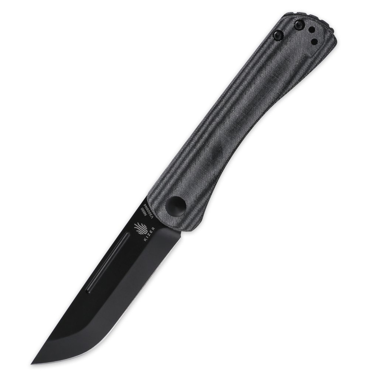 Kizer Cutlery Vanguard Pinch (KIV3009N4) 3" Bohler N690 Black Straight Back Plain Blade, Black Micarta Handle