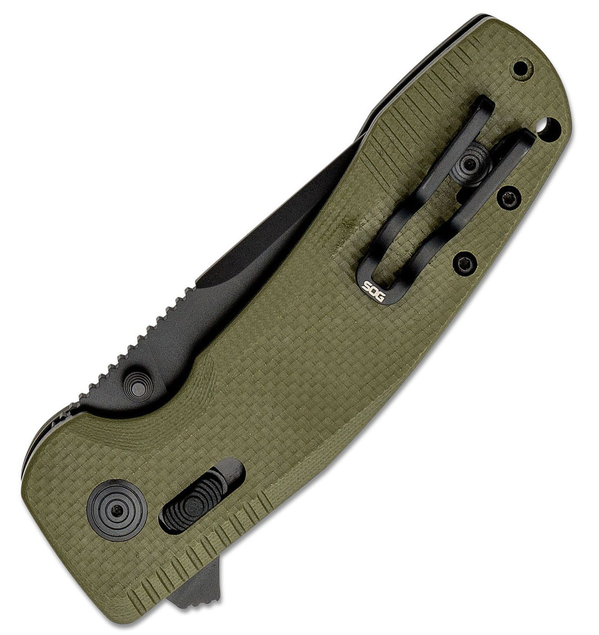 SOG SOG-Tac XR Folding Knife 12-38-02-57, 3.39" D2 Black Drop Point Plain Blade, OD Green G-10 Handle