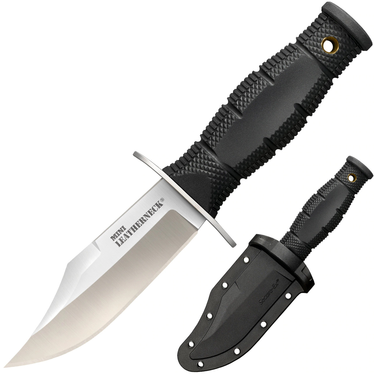 Cold Steel Mini Leatherneck (CS39LSAB) 3.5" 8Cr13MoV Satin Clip Point Plain Blade, Black Kraton Handle, Black Plastic Sheath