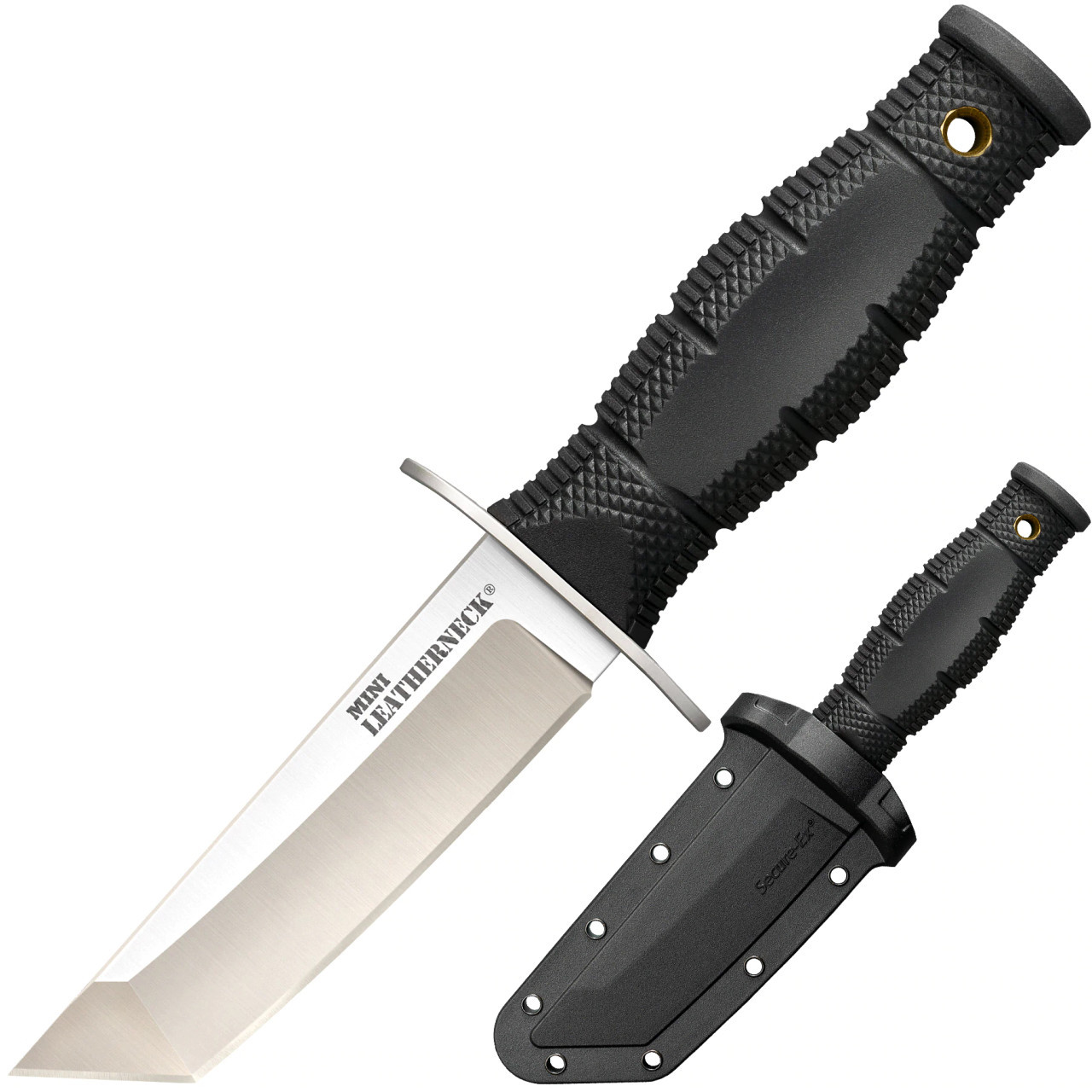 Cold Steel Mini Leather Neck (CS39LSAA) 3.5" 8Cr13MoV Satin Tanto Plain Blade, Black Kraton Handle, Black Plastic Sheath
