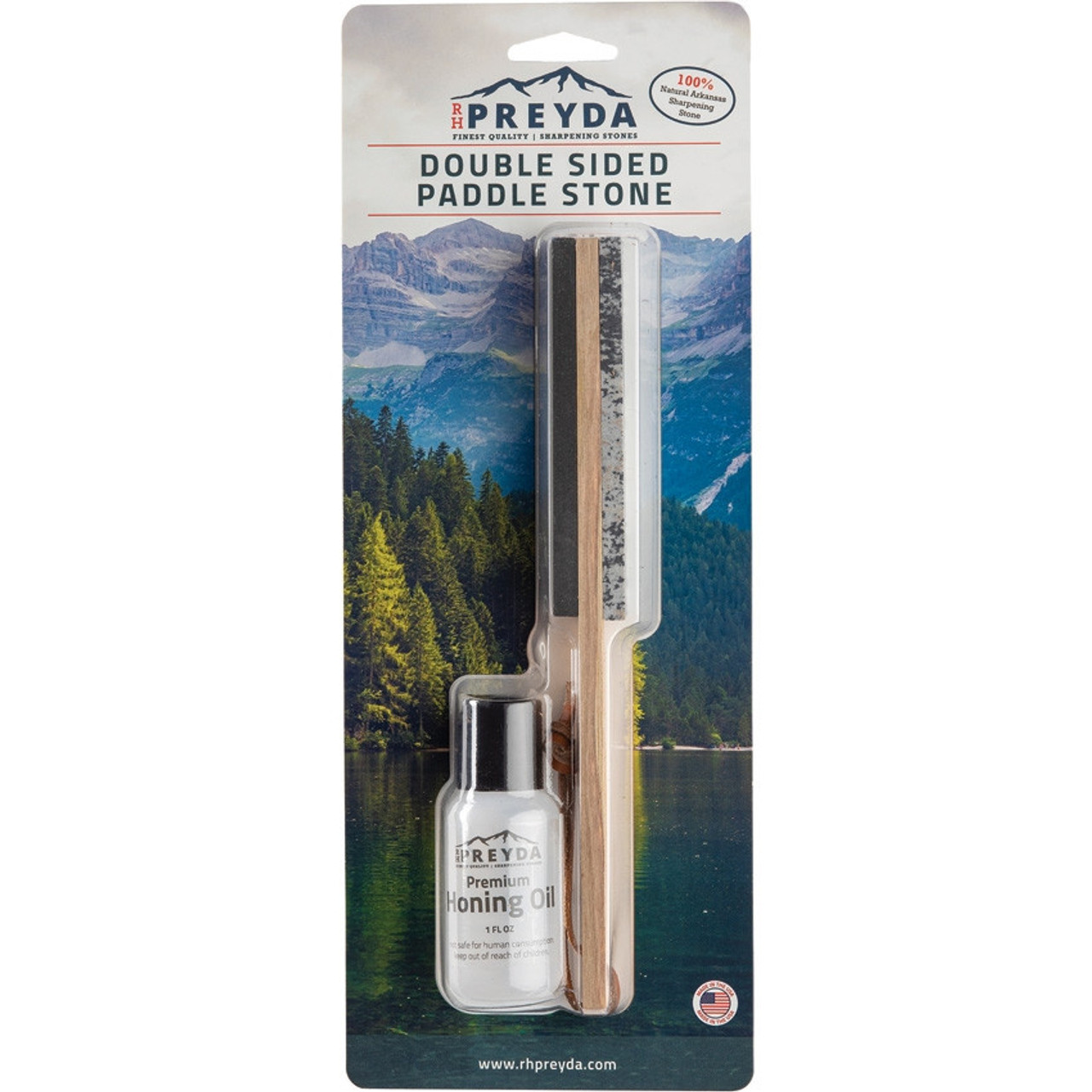 RH Preyda Double Sided Arkansas Paddle Stone w/ Oil 30999, Soft & Hard Arkansas Stone on Paddle w/ Honing Oil