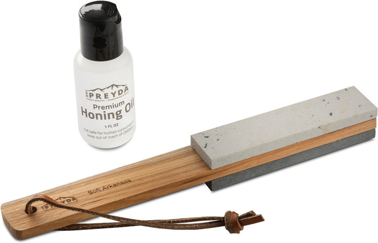 RH Preyda Double Sided Arkansas Paddle Stone w/ Oil 30999, Soft & Hard Arkansas Stone on Paddle w/ Honing Oil