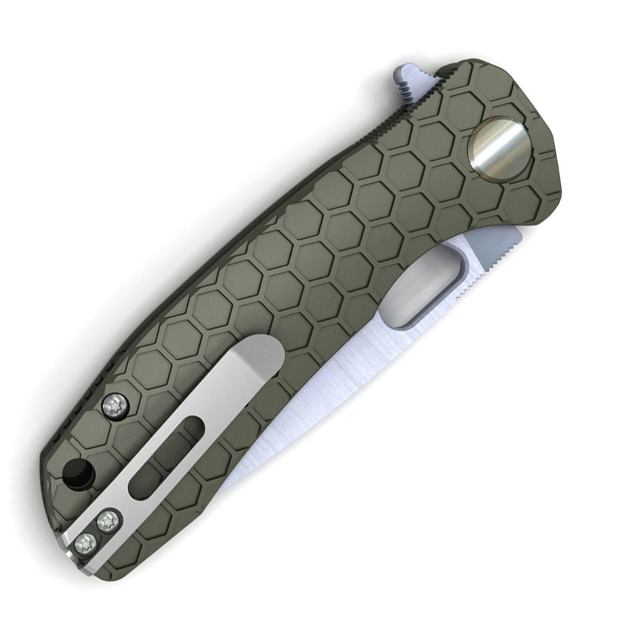 Honey Badger Knives Small Flipper HB1023, 2.81"  8Cr13MoV Satin Drop Point Plain Blade, Green FRN Handle