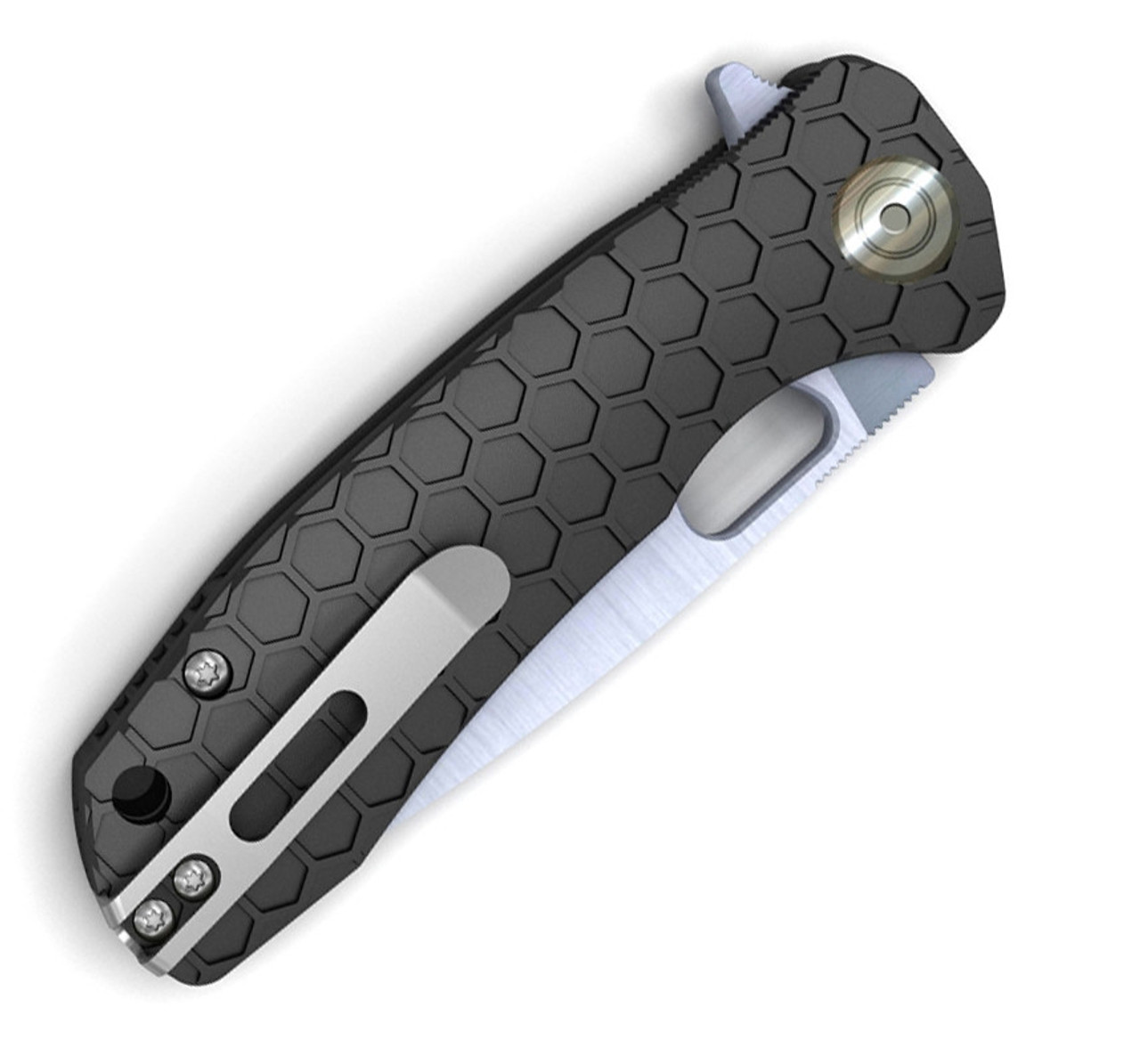 Honey Badger Knives Small D2 Flipper HB1026, 2.81" D2 Satin Drop Point Plain Blade, Black FRN Handle