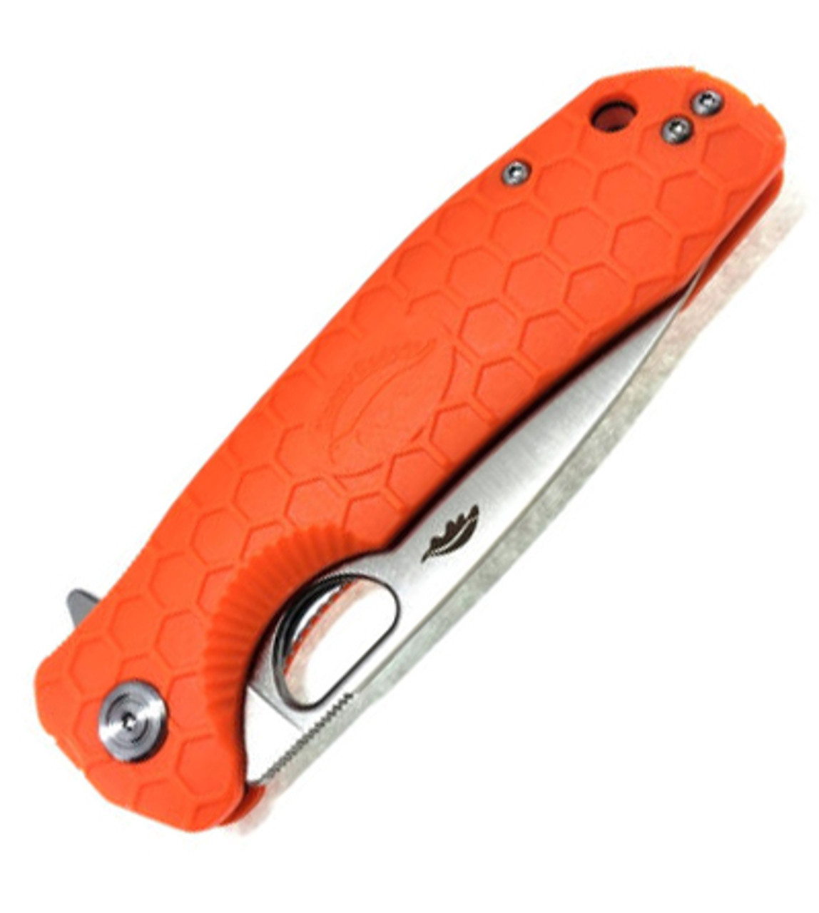 Honey Badger Knives Small Flipper HB1035, 2.81"  8Cr13MoV Satin Drop Point Plain Blade, Orange FRN Handle