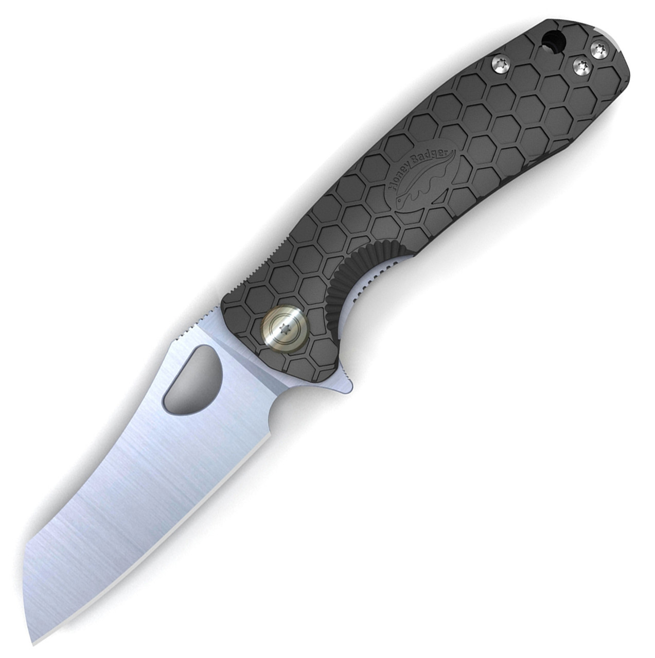 Honey Badger Knives Medium Warncleaver Flipper HB1038, 3.19" 8Cr13MoV Satin Warncleaver Plain Blade, Black FRN Handle