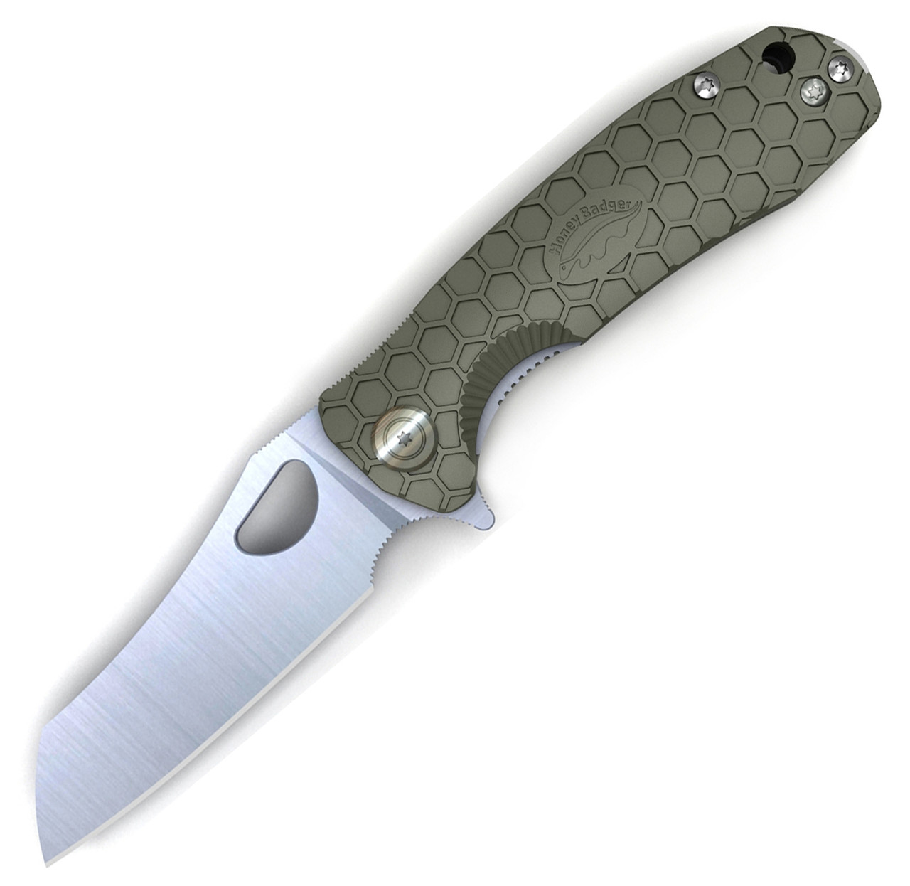 Honey Badger Knives Medium Warncleaver Flipper HB1040, 3.19" 8Cr13MoV Satin Warncleaver Plain Blade, Green FRN Handle