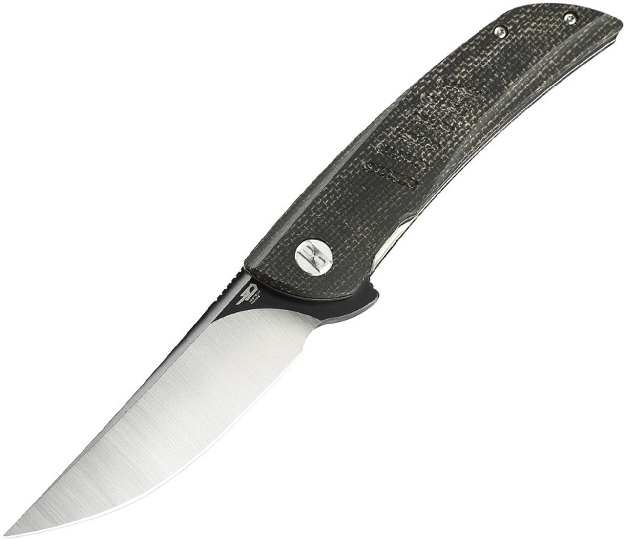 Bestech Swift (BG30B-2) 3.54" D2 Satin w/ Black Flats Trailing Point Plain Blade, Black Canvas Micarta Handle