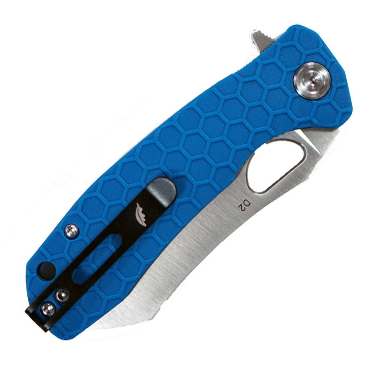 Honey Badger Knives Medium D2 Warncleaver Flipper HB1043, 3.19" D2 Satin Warncleaver Plain Blade, Blue FRN Handle (Black Clip, Black Backspacer)