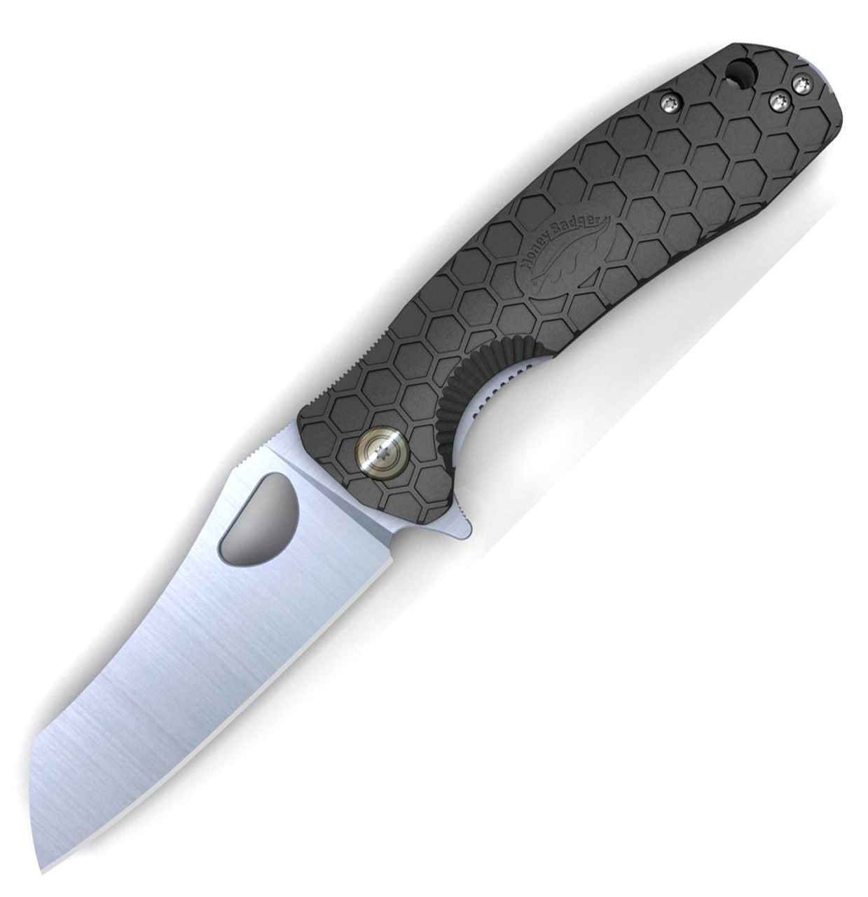 Honey Badger Knives Small Warncleaver Flipper HB1045, 2.75" 8Cr13MoV Satin Warncleaver Plain Blade, Black FRN Handle