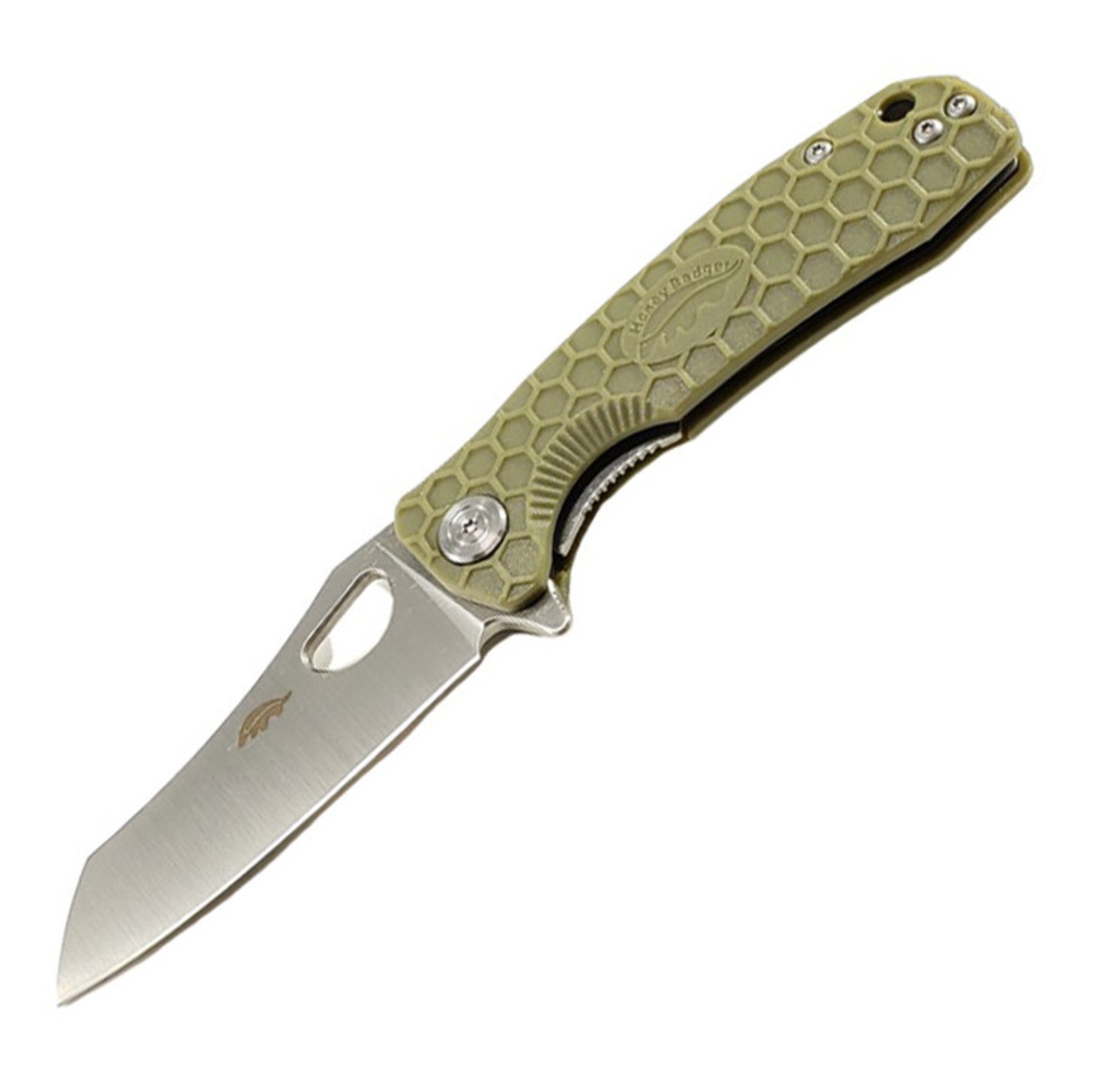 Honey Badger Knives Small Warncleaver Flipper HB1047, 2.75" 8Cr13MoV Satin Warncleaver Plain Blade, Green FRN Handle
