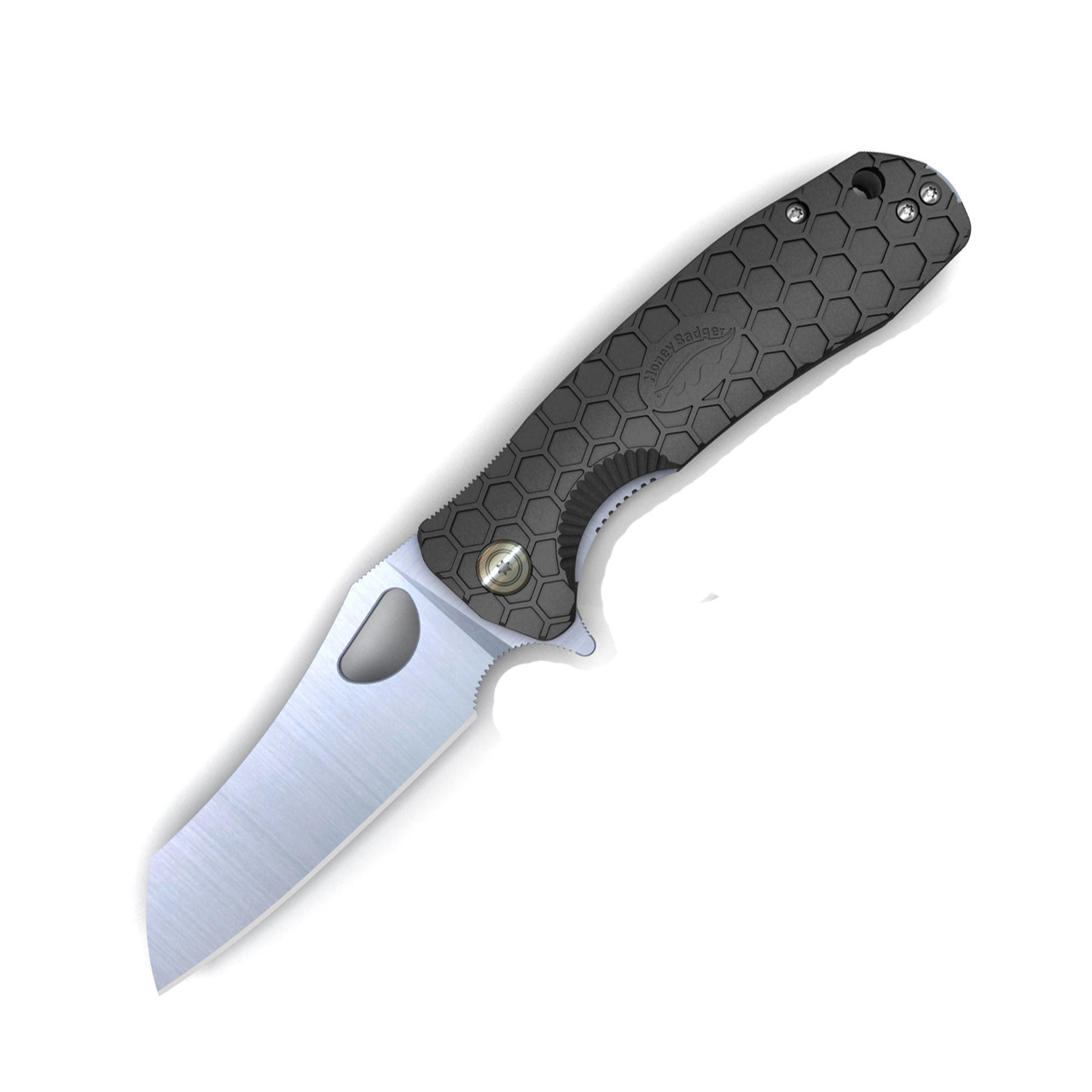 Honey Badger Knives Large D2 Warncleaver Flipper HB1104, 3.63" D2 Satin Warncleaver Plain Blade, Black FRN Handle