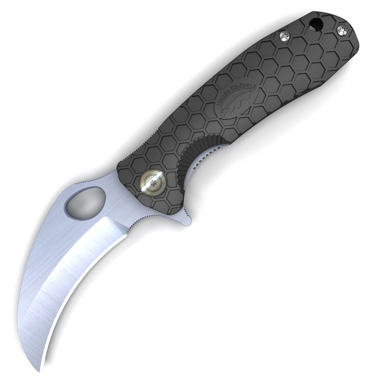 Honey Badger Knives Medium Claw Flipper HB1121, 3.0" 8Cr13Mov Claw Blade, Black FRN Handle