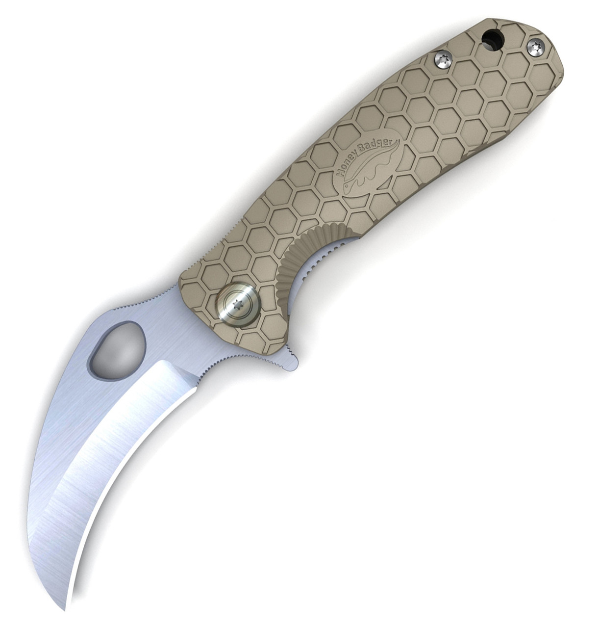 Honey Badger Knives Medium Claw Flipper HB1122, 3.0" 8Cr13Mov Claw Blade, Tan FRN Handle