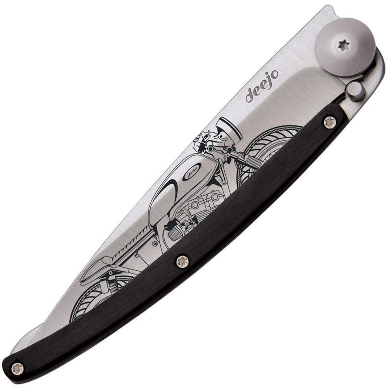 Deejo 27g Tattoo Racer DEE9CB102, 3" Z40C13 Satin Plain Blade, Ebony Wood Handle