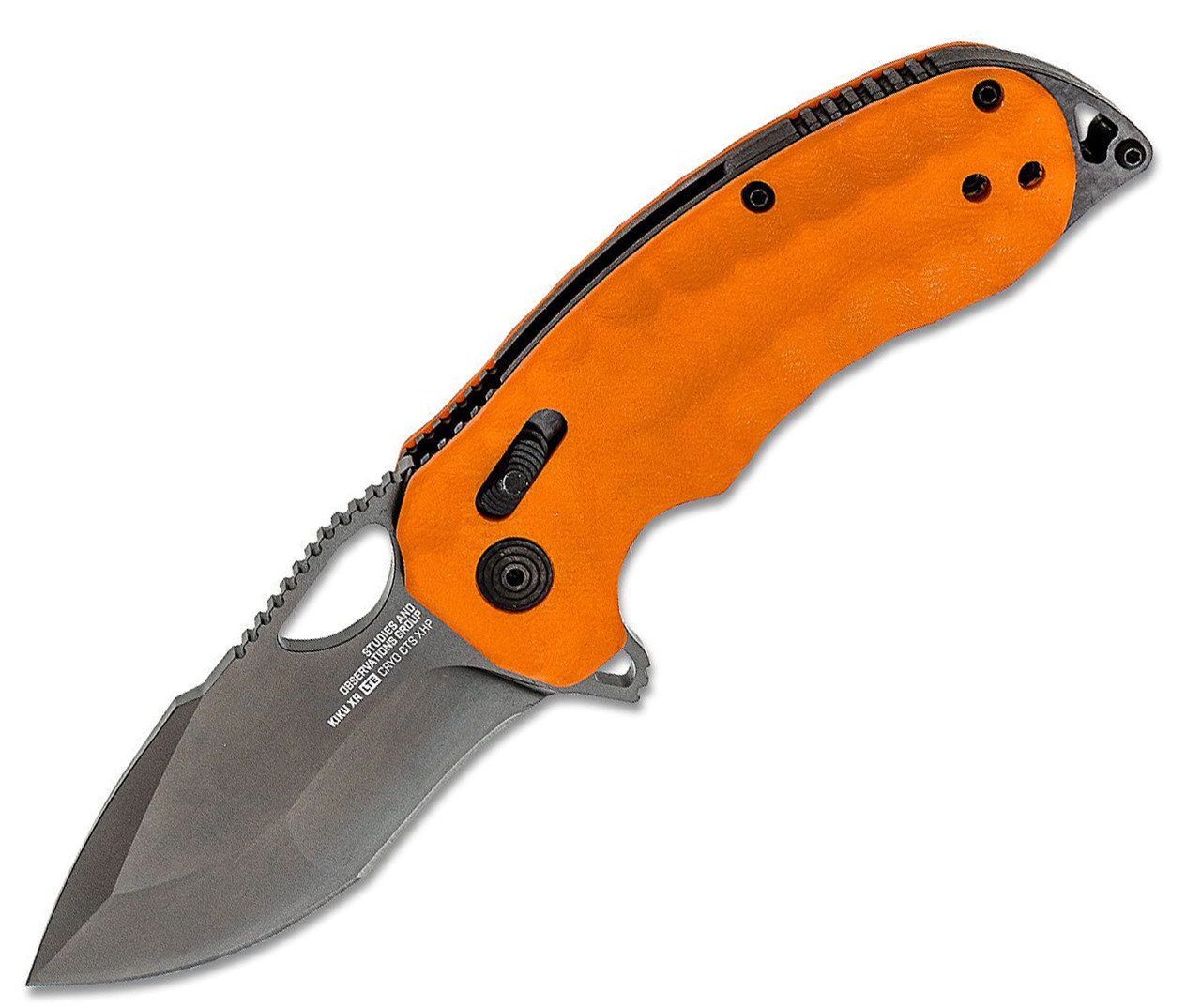 SOG Kiku XR LTE - Blaze 12-27-03-57, 3.02" CTS-XHP Gray Tanto Plain Blade, Orange G-10 Handle with Carbon Fiber Liners SOG12270357