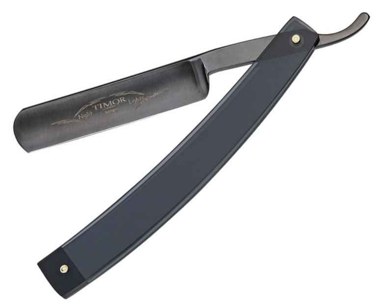 Timor Straight Razor 390, Smoke-Transpaernt Acrylic Handle, Black Carbon Steel 5/8