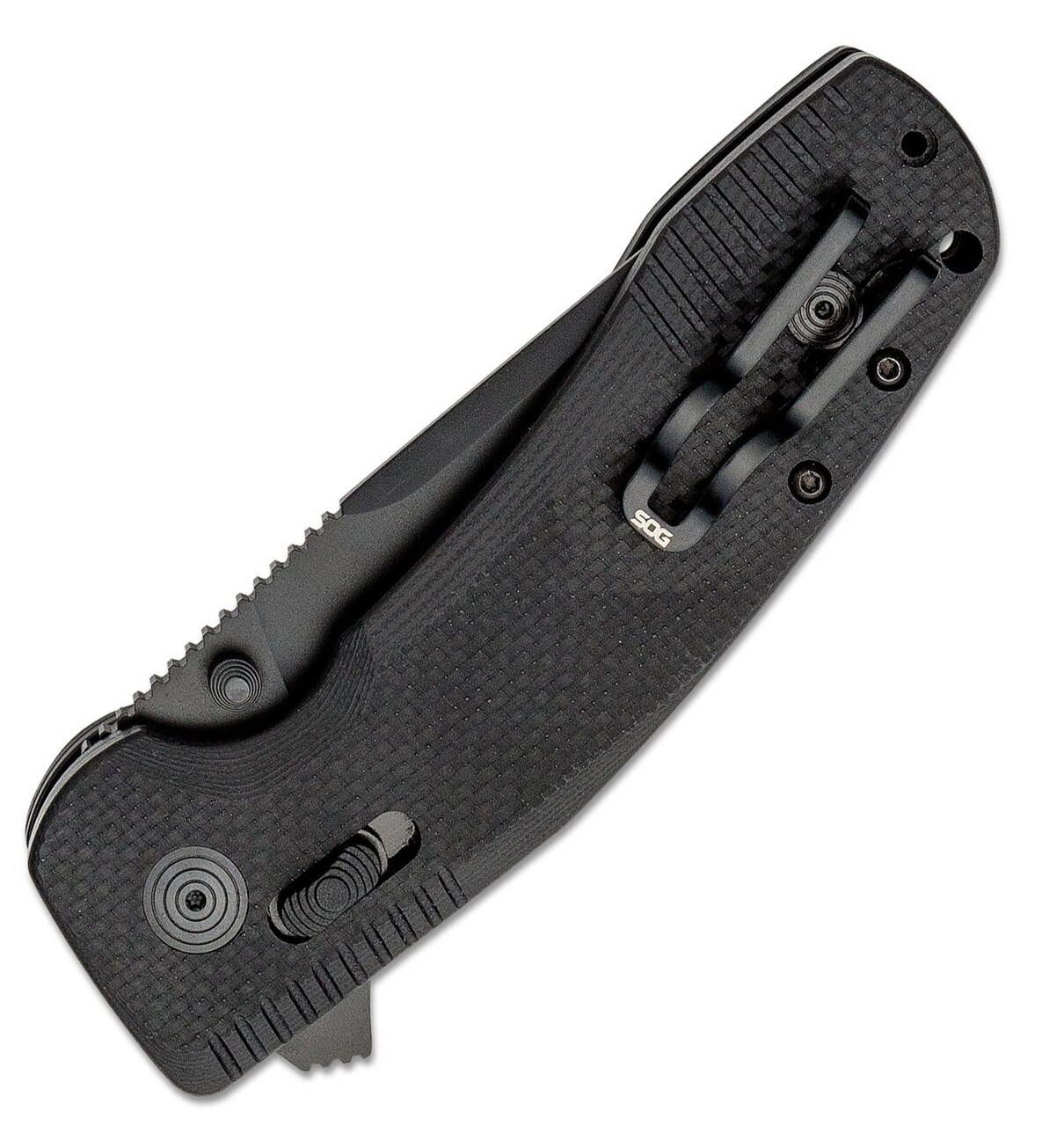 SOG SOG-Tac XR Folding Knife 12-38-03-57, 3.39" D2 Black Drop Point Combo Blade, Black G-10 Handle