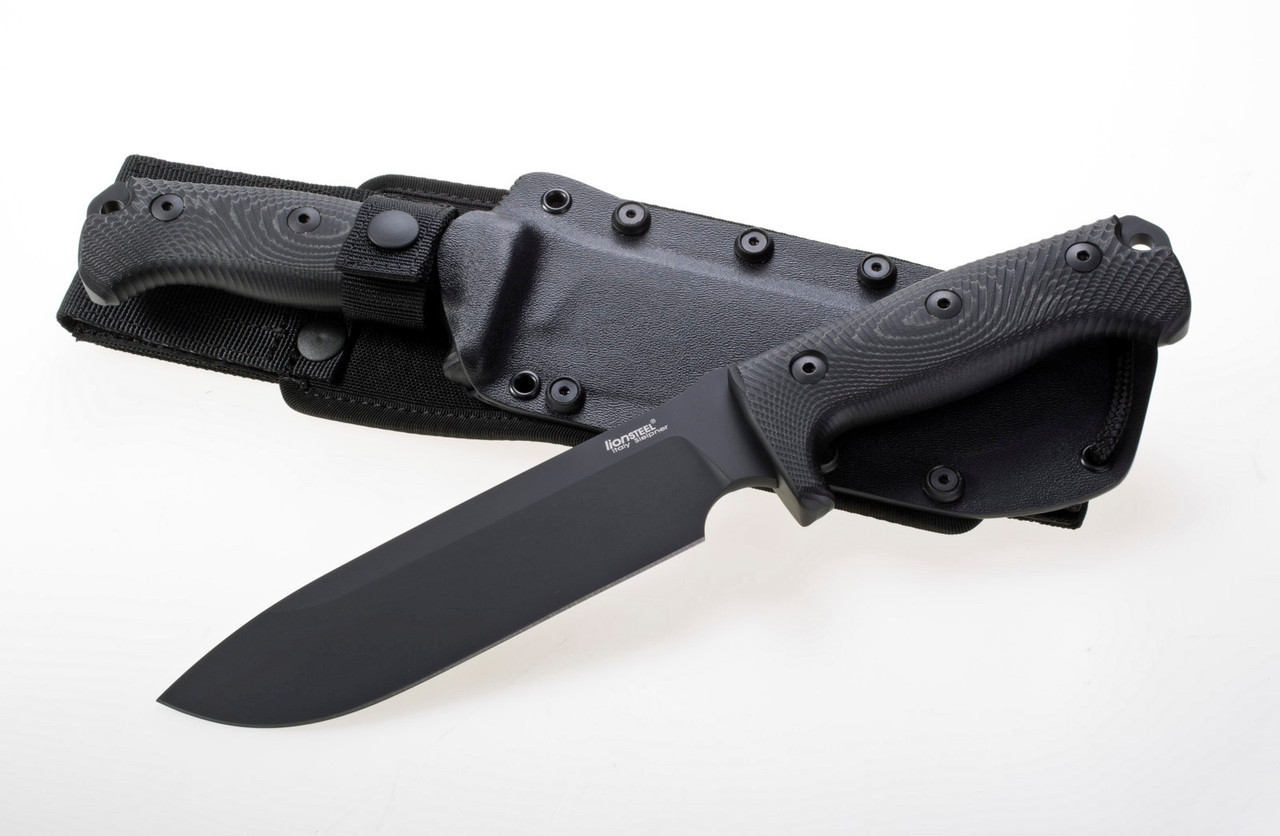 LionSTEEL M7 MB Fixed Blade, 7" Black Sleipner Steel Plain Blade, Black Micarta Handle, Black Kydex Sheath