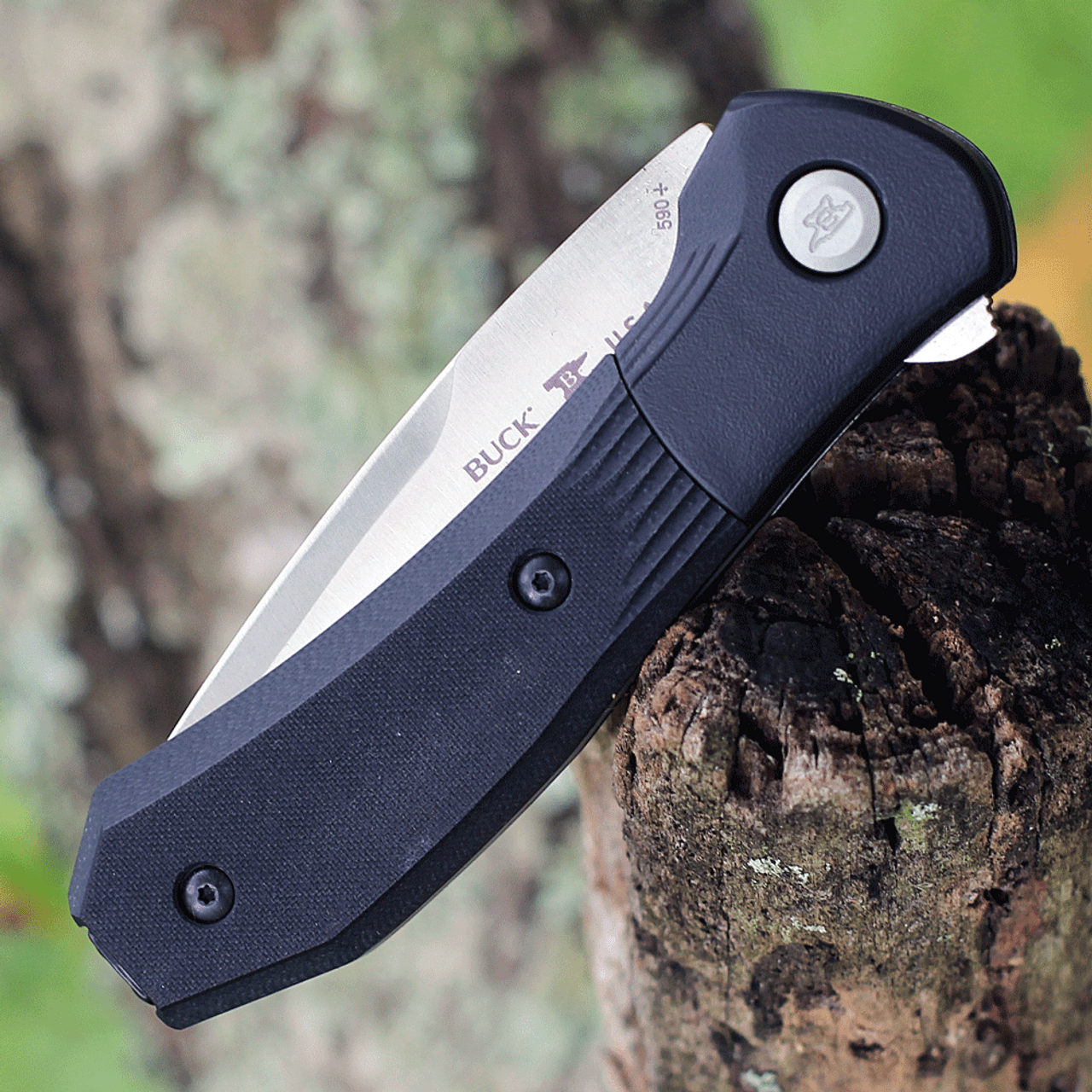 Buck Knives Paradigm Assisted Open (BU590BKS) 3" CPM-S35VN Satin Drop Point Plain Blade, Black Textured G-10 Handle with Cerakote Coated Rotating Bolster