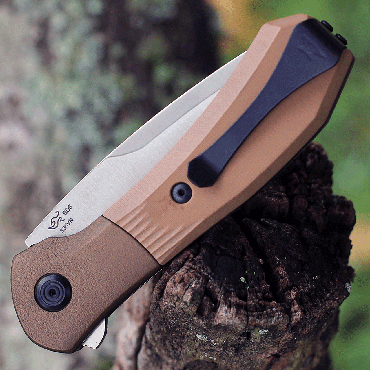 Buck Knives Paradigm A/O (BU590BRS) 3" CPM-S35VN Satin Drop Point Plain Blade, Brown Textured G-10 Handle with Cerakote Coated Rotating Bolster