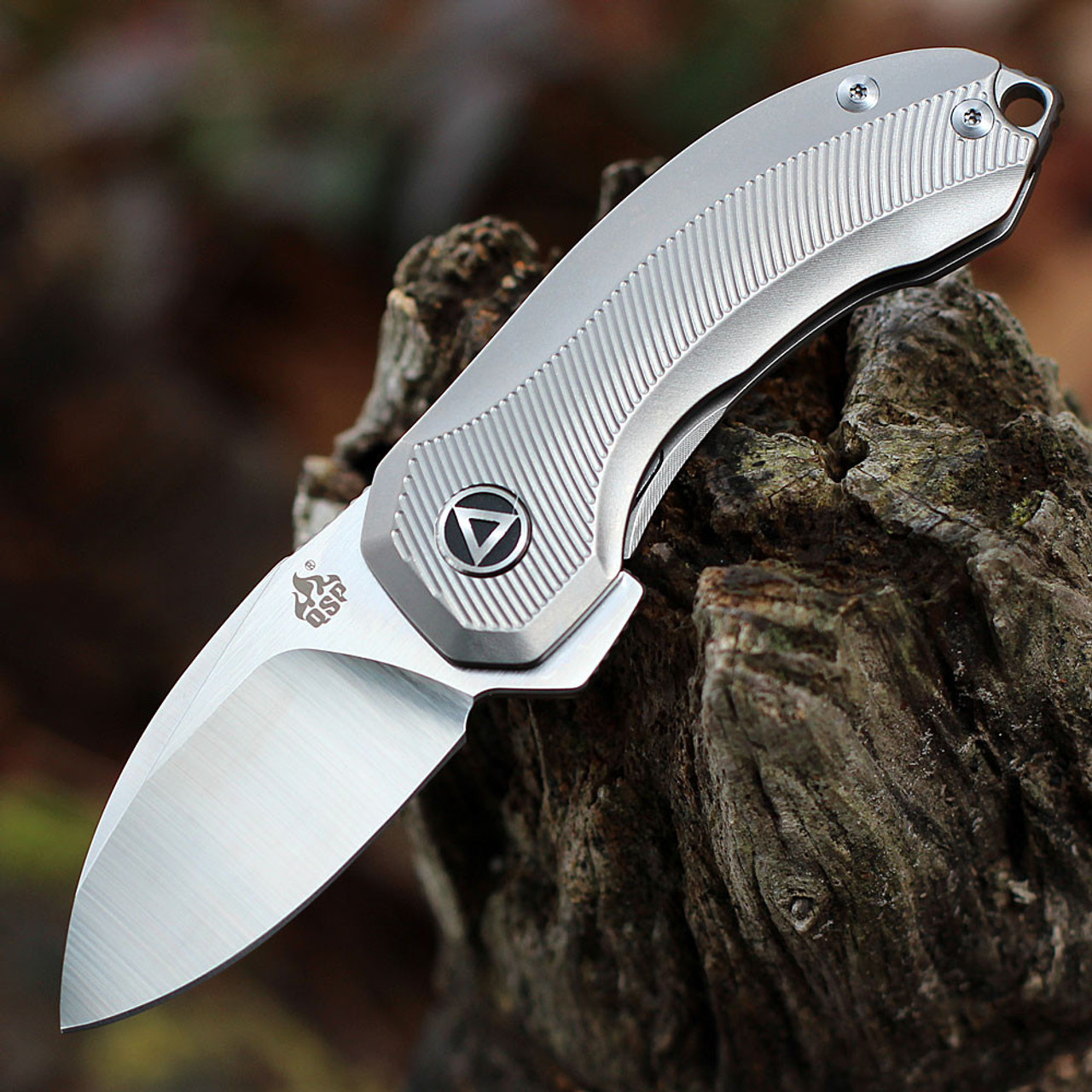 QSP Knife Hamster Folding Knife (QS138A) 2" CPM-S35VN Two-Tone Satin Drop Point Plain Blade, Gray Titanium Handle