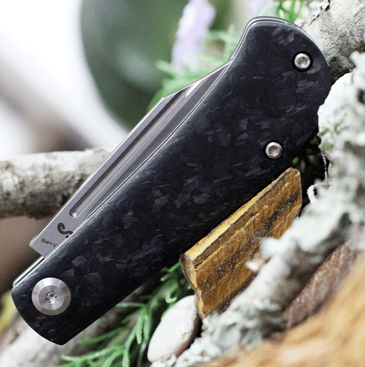 Kansept Knives Swan Bevy (K2026S1) 2.50" CPM S35VN Stonewashed Clip Point Plain Blade, Black Carbon Fiber Handle