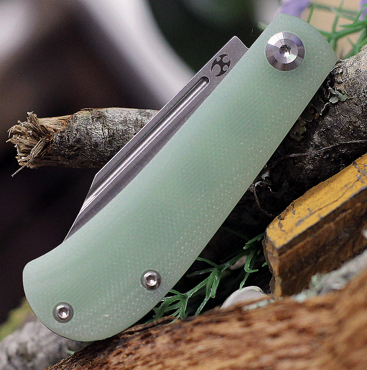 Kansept Knives Swan Bevy (KT2026S3) 2.25" 154CM Stonewashed Clip Point Plain Blade, Jade G-10 Handle