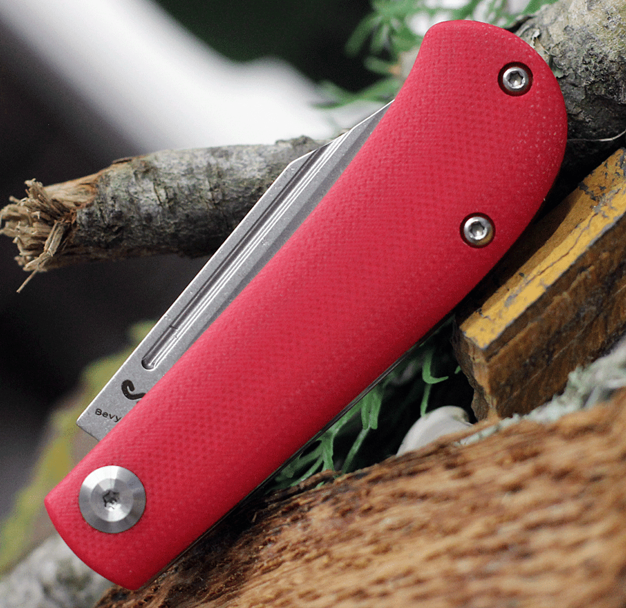 Kansept Knives Swan Bevy (KT2026S2) 2.25" 154CM Satin Clip Point Plain Blade, Red G-10 Handle