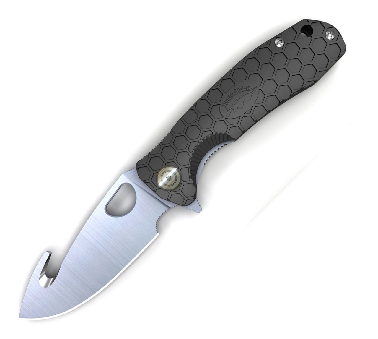 Honey Badger Knives Large Hook Flipper HB1251, 3.63" 8Cr13Mov  Hook Blade, Black FRN Handle