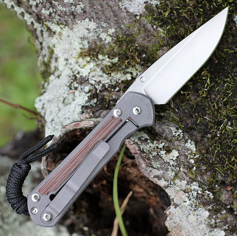 CPM S45VN stonewashed drop point blade close up