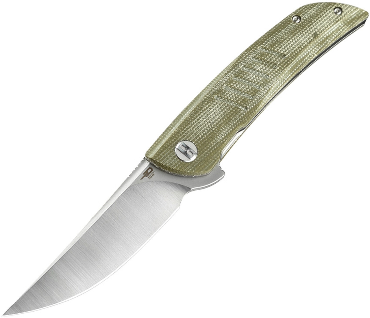 Bestech Knives Swift Folding Knife G30A-1, 3.5" D2 Satin Plain Blade, Green Canvas Micarta Handle