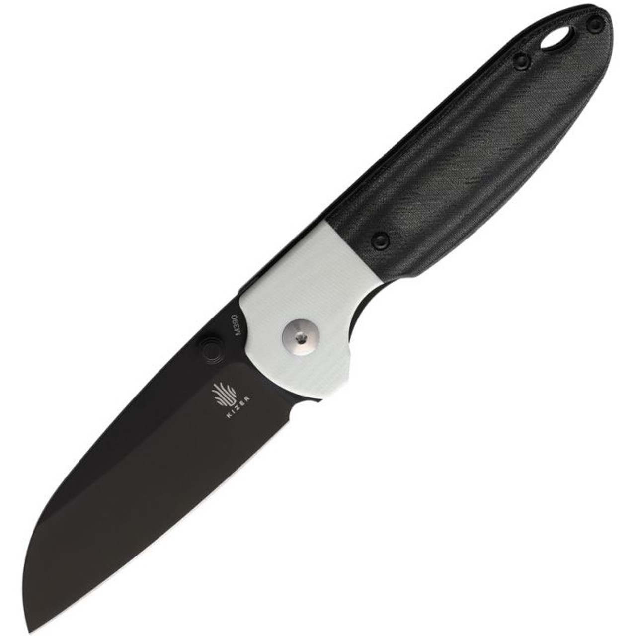 Kizer Cutlery Deviant (KIV3575A2) 3.25" Bohler M390 Black Sheepsfoot Plain Blade, Black Micarta Handle with White G-10 Bolsters