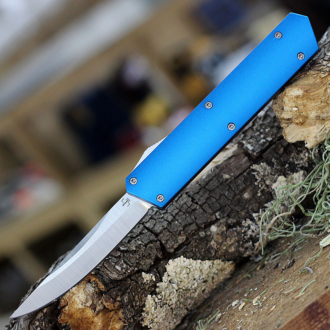 Boker Plus Kwaiken OTF (06EX550) 3.19" D2 Satin Drop Point Plain Blade, Blue Aluminum Handle