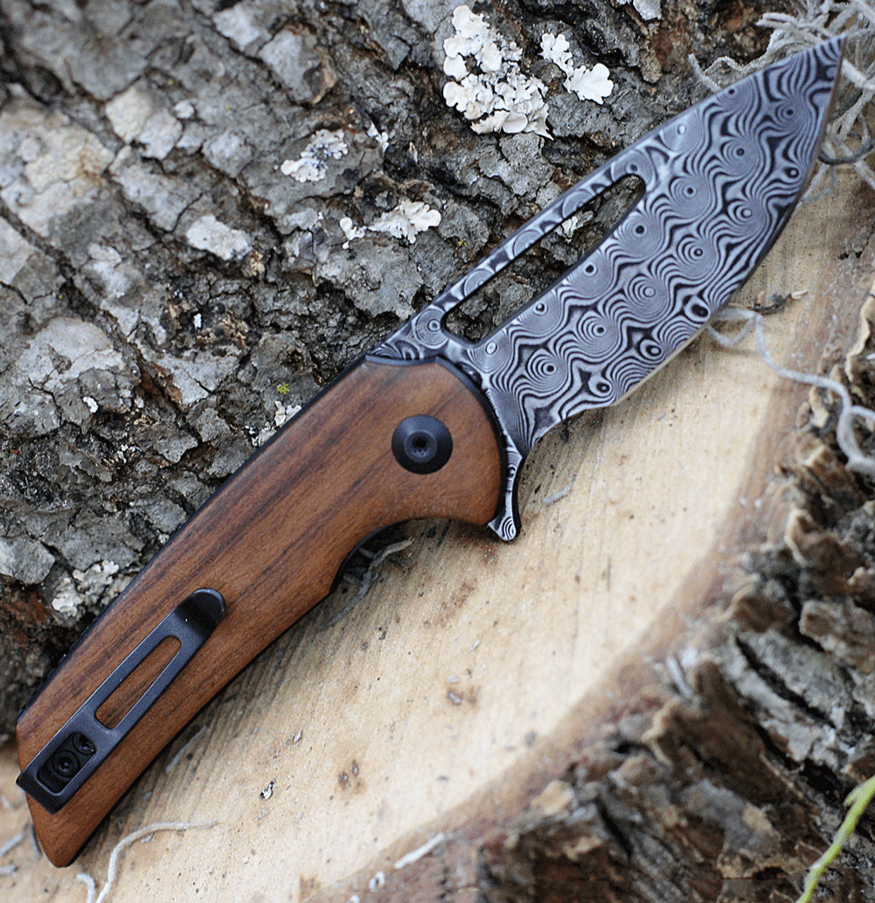 CIVIVI Odium Folding Knife (C2010DS-1)-2.65" Damascus Drop Point Blade, Cuibourtia Wood Handle