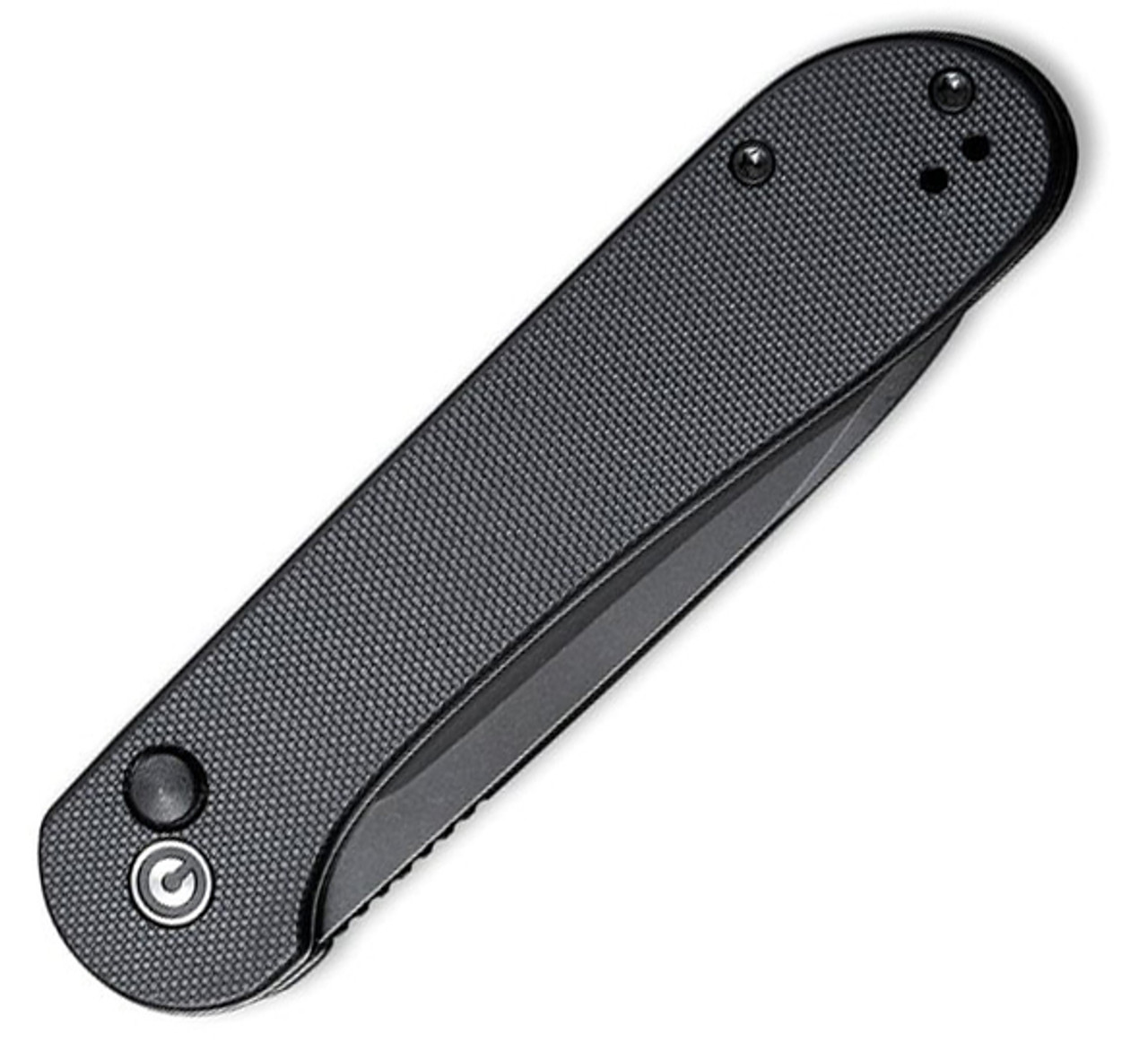 CIVIVI Button Lock Elementum Folding Knife (C2103A)- 3.47" Blackwashed 14C28N Drop Point Blade, Black G-10 Handles