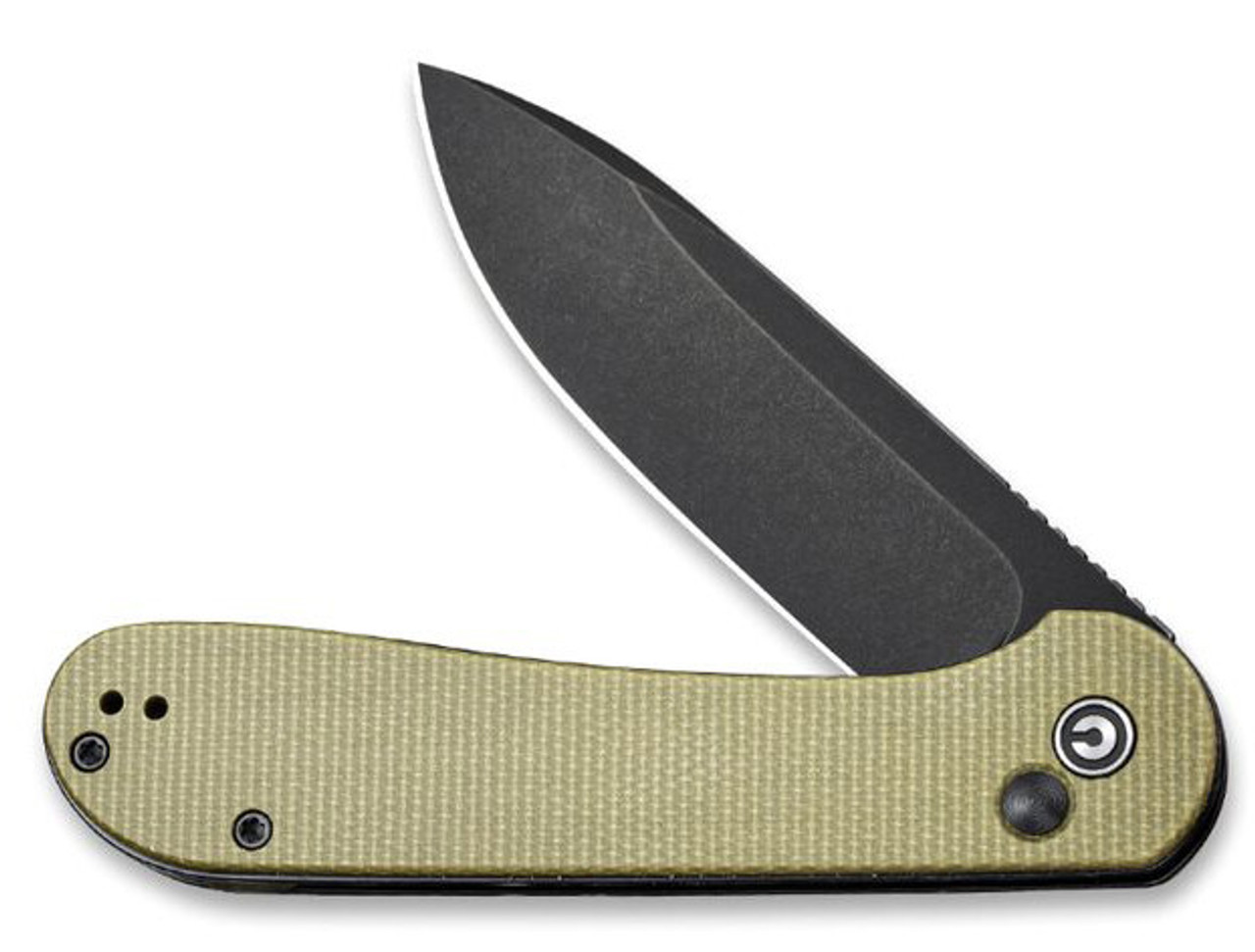 CIVIVI Button Lock Elementum Folding Knife (C2103B)- 3.47" Blackwashed 14C28N Drop Point Blade, Olive Micarta Handles