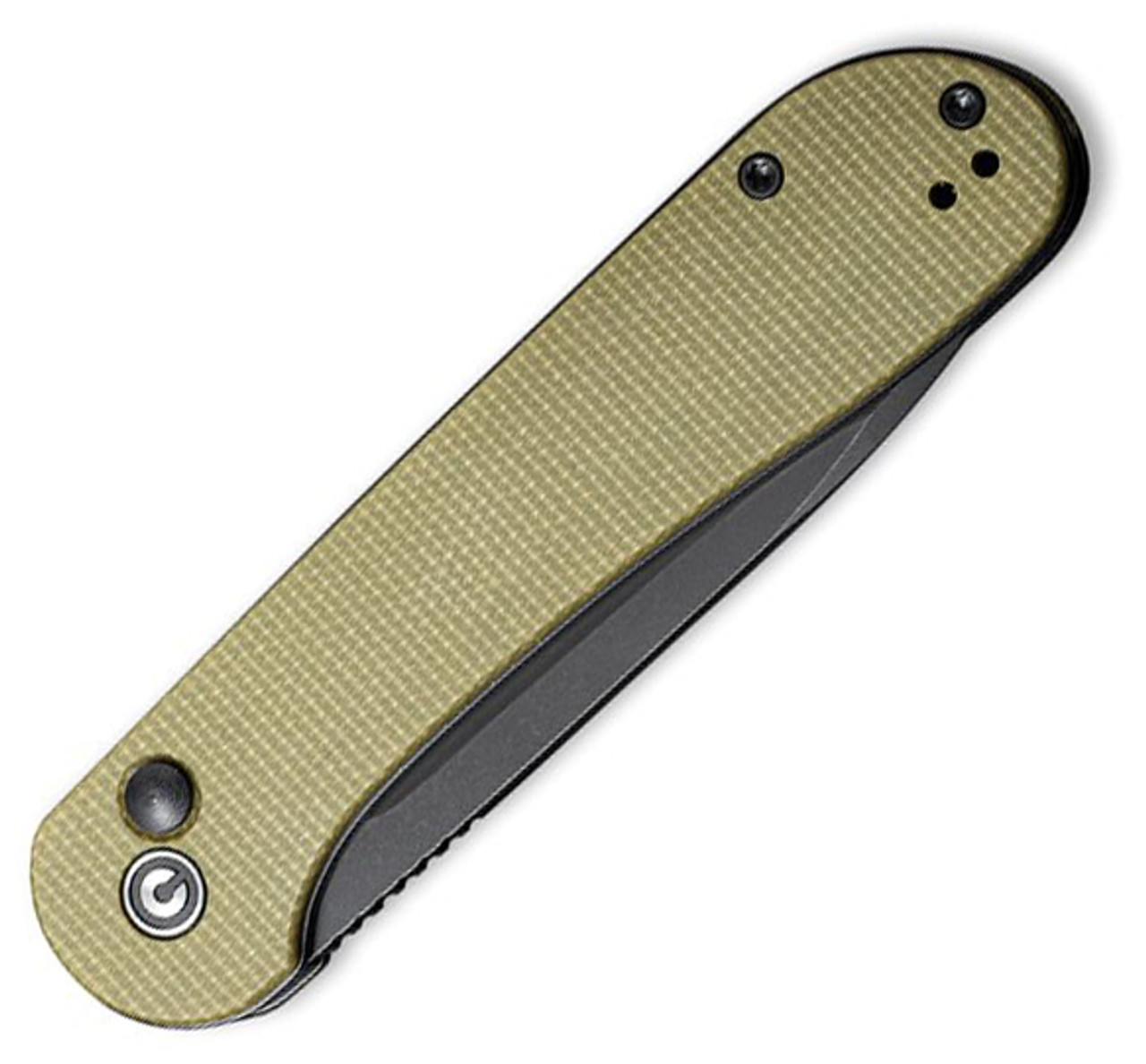 CIVIVI Button Lock Elementum Folding Knife (C2103B)- 3.47" Blackwashed 14C28N Drop Point Blade, Olive Micarta Handles