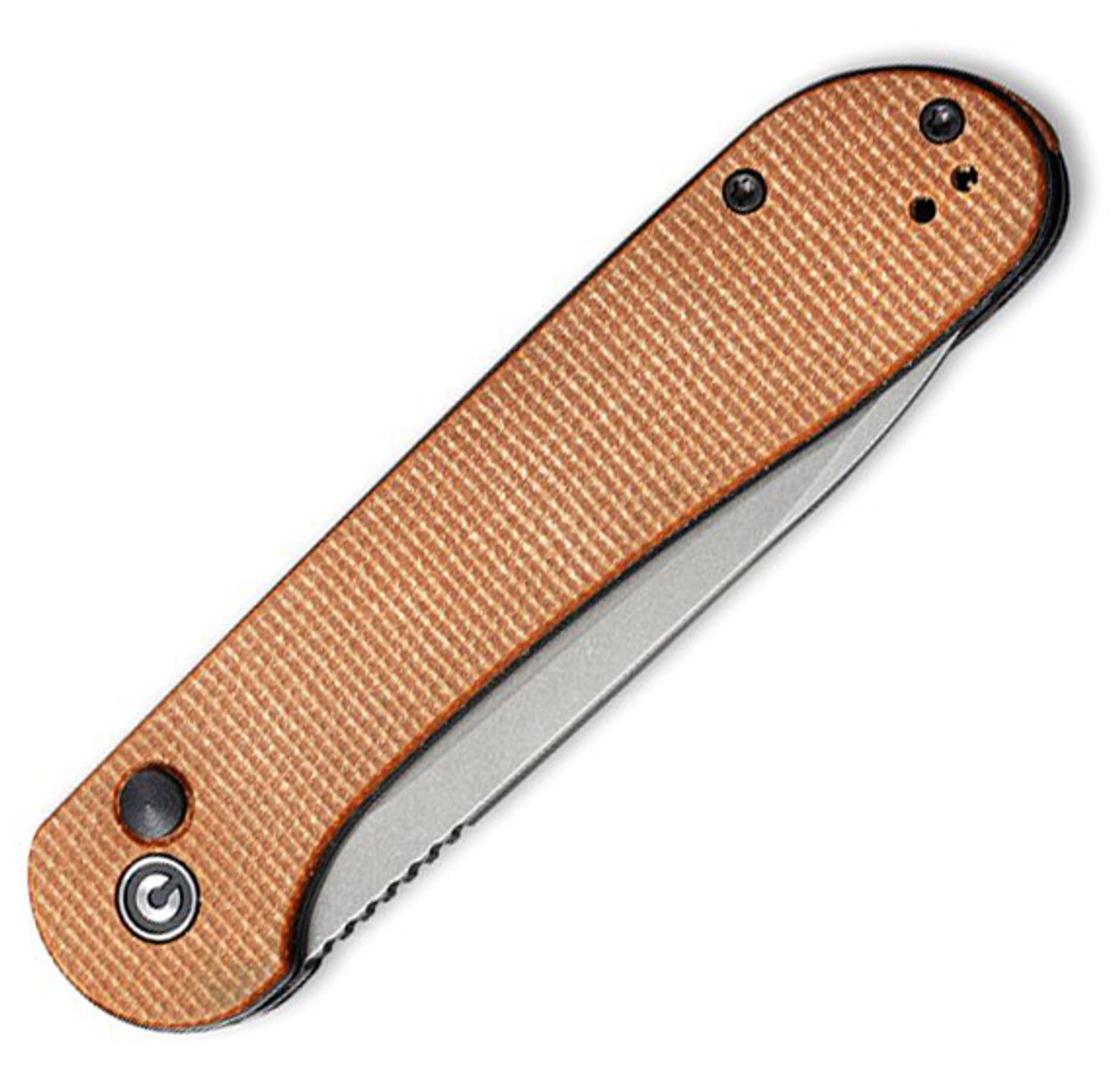 CIVIVI Button Lock Elementum Folding Knife (C2103D)- 3.47" Stonewashed 14C28N Drop Point Blade, Brown Micarta Handles