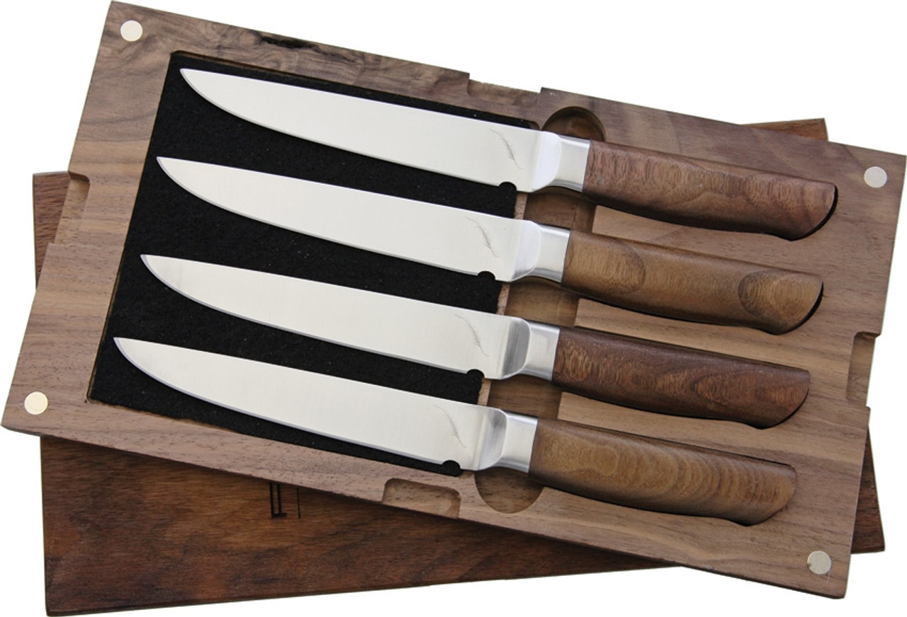 Ferrum Reserve 4pc Steak Set, 5" American Steel Full Tang Blades, Black Walnut Handle
